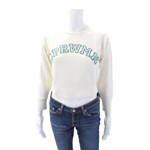 SPRWMN Womens Cropped Long Sleeves Sweatshirt White Green Size Extra Small